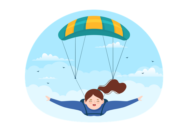 Une fille déploie un parachute pendant un saut en parachute  Illustration