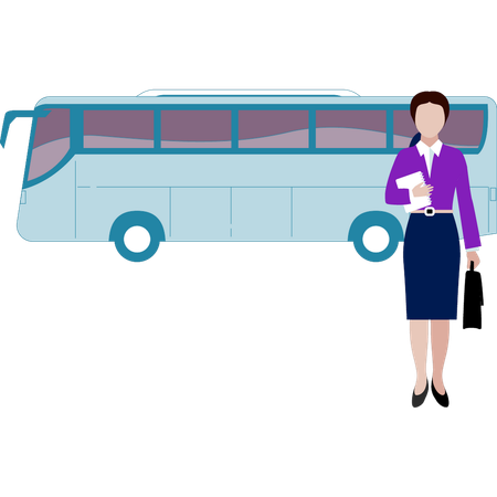Fille descendant du bus  Illustration