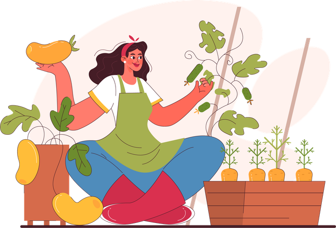 Fille développant un potager  Illustration