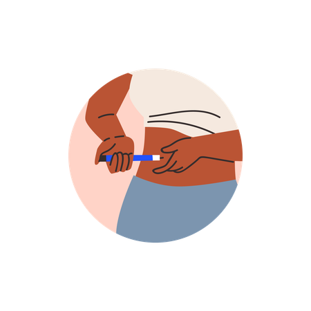 Fille diabétique utilisant un stylo à insuline pour faire une injection d'insuline dans la région abdominale  Illustration