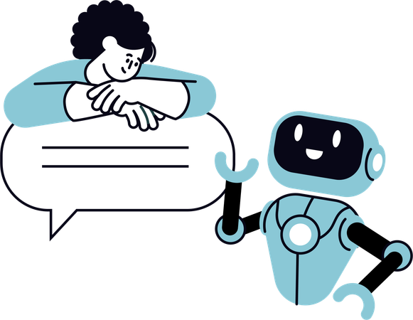 Fille discutant avec un robot IA  Illustration