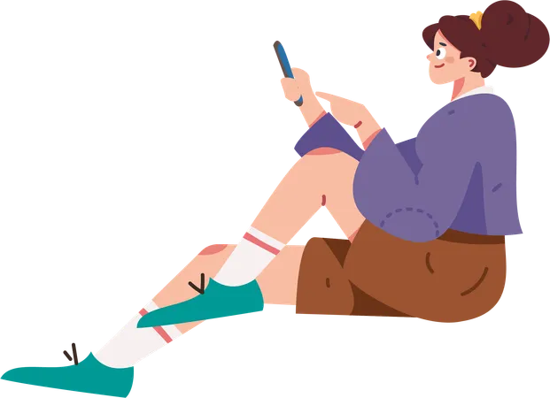 Fille discutant sur téléphone portable  Illustration