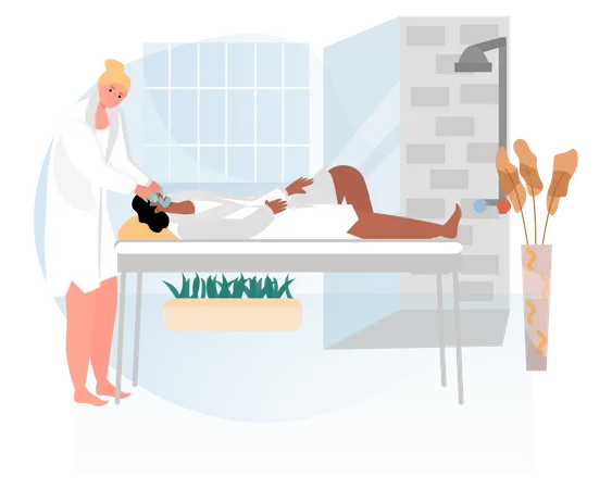 Fille donnant un massage de la tête au spa  Illustration