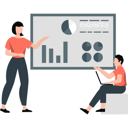 Fille donnant une présentation sur des diagrammes circulaires  Illustration