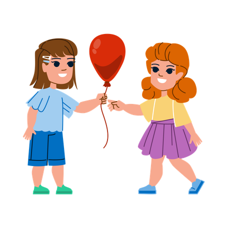 Une fille donne un ballon à une autre fille  Illustration