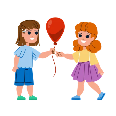 Une fille donne un ballon à une autre fille  Illustration