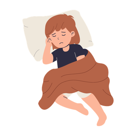 Fille qui dort dans son lit  Illustration