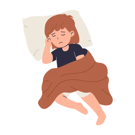 Fille qui dort dans son lit  Illustration