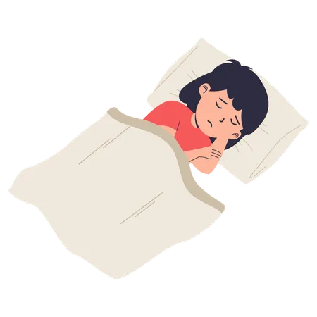 Fille qui dort dans son lit  Illustration