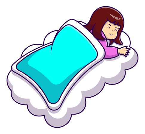 Fille endormie portant une couverture sur un nuage  Illustration