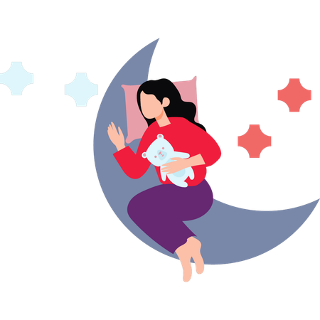 Fille dormant sur la lune  Illustration