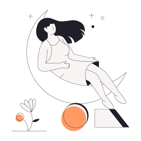 Fille dormant sur la lune  Illustration