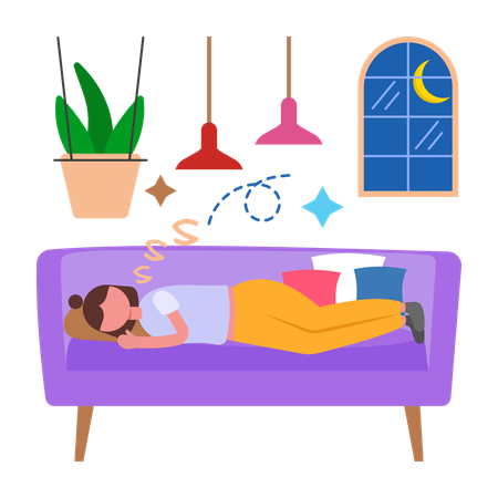 Fille qui dort sur le canapé  Illustration