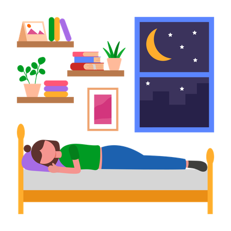 Fille qui dort sur le lit  Illustration