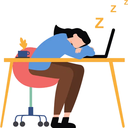 Fille dormant sur une table au bureau  Illustration