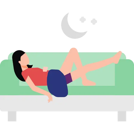 La fille dort sur le canapé  Illustration