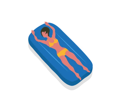 La fille dort sur le lit de la piscine  Illustration