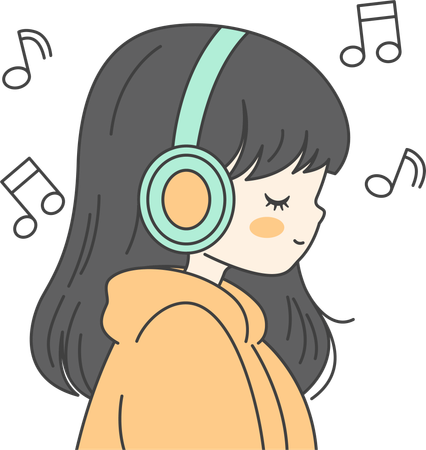 Fille écoutant de la musique avec un casque  Illustration