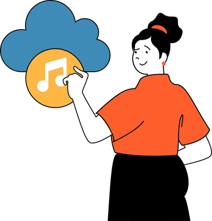 La fille écoute la musique du nuage  Illustration