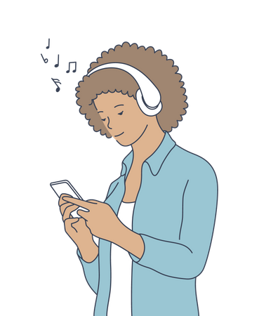 Fille écoutant de la musique sur mobile  Illustration