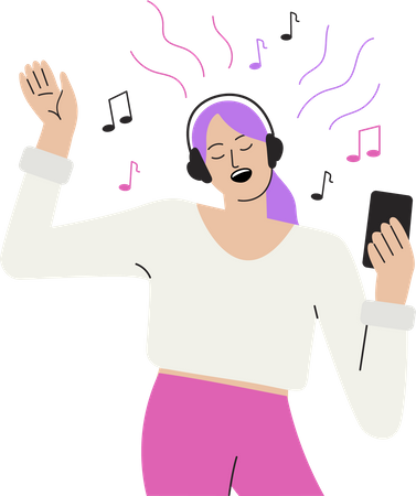 Fille écoutant de la musique sur smartphone  Illustration