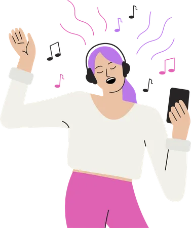 Fille écoutant de la musique sur smartphone  Illustration