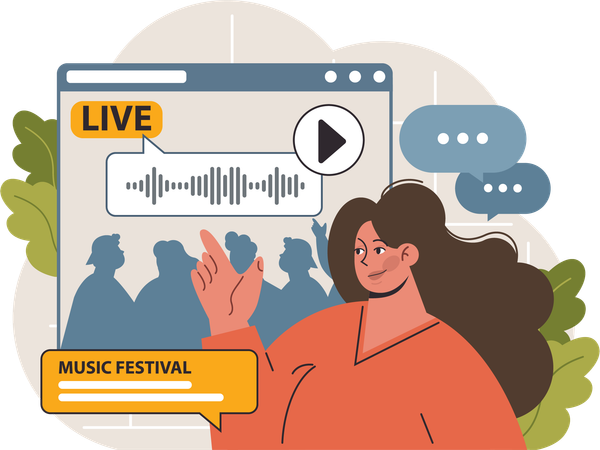 Fille écoutant un festival de musique live  Illustration