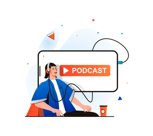 Fille écoutant un podcast  Illustration