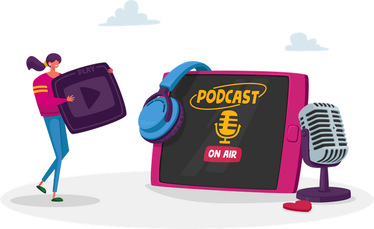 Fille écoutant un podcast  Illustration