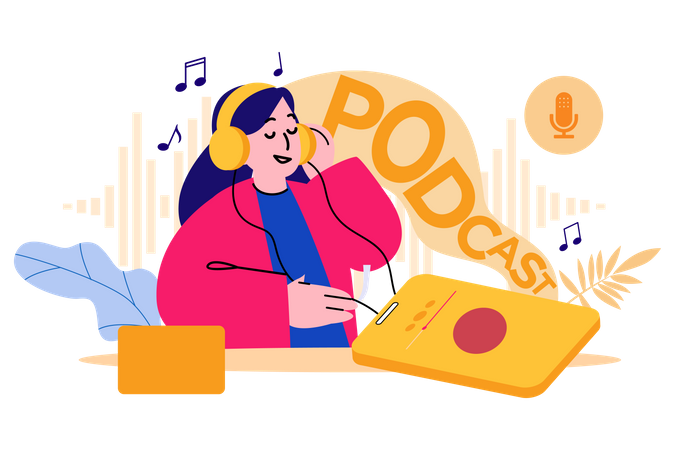 Fille écoutant un podcast  Illustration