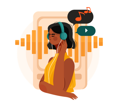 Fille écoutant de la musique podcast  Illustration