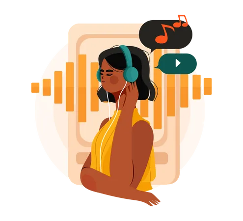 Fille écoutant de la musique podcast  Illustration