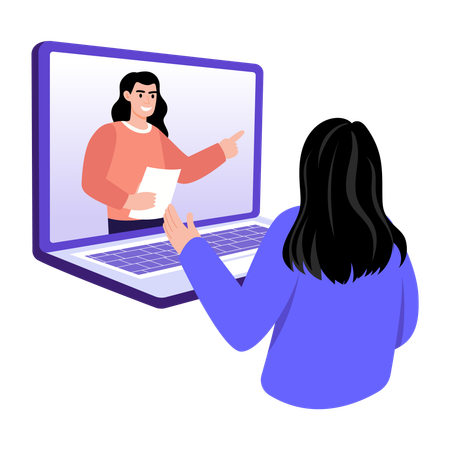 Fille écoutant un tuteur en ligne  Illustration