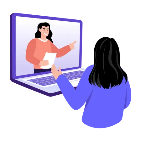 Fille écoutant un tuteur en ligne  Illustration