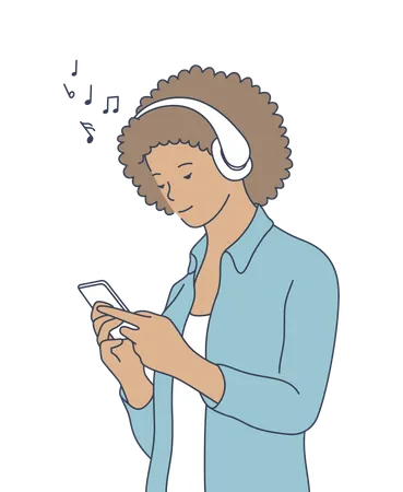 Fille écoutant une chanson sur mobile  Illustration