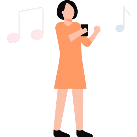 Fille écoutant de la musique au téléphone  Illustration