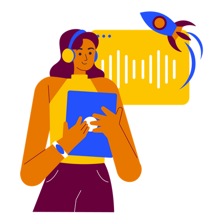 Fille Écoutez des podcasts spatiaux  Illustration