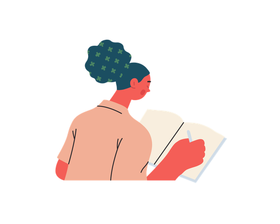 Fille écrivant dans un cahier  Illustration