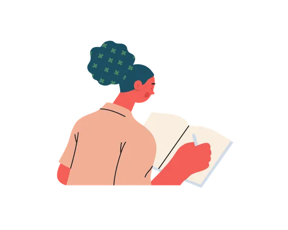 Fille écrivant dans un cahier  Illustration