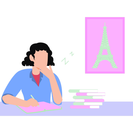 Fille écrivant ses devoirs  Illustration