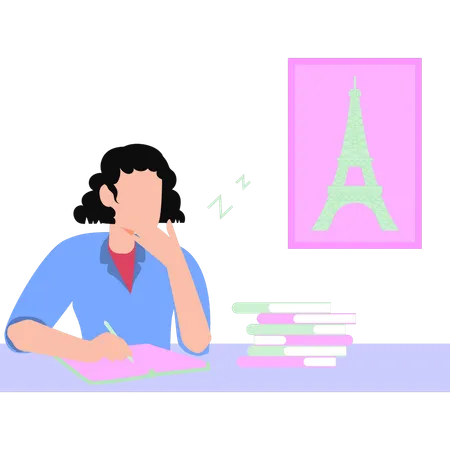 Fille écrivant ses devoirs  Illustration