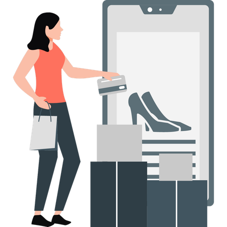 Fille effectuant un paiement en ligne pour une commande d'achat  Illustration