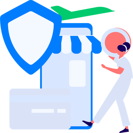 Fille effectuant un paiement sécurisé avec son mobile  Illustration