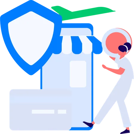 Fille effectuant un paiement sécurisé avec son mobile  Illustration