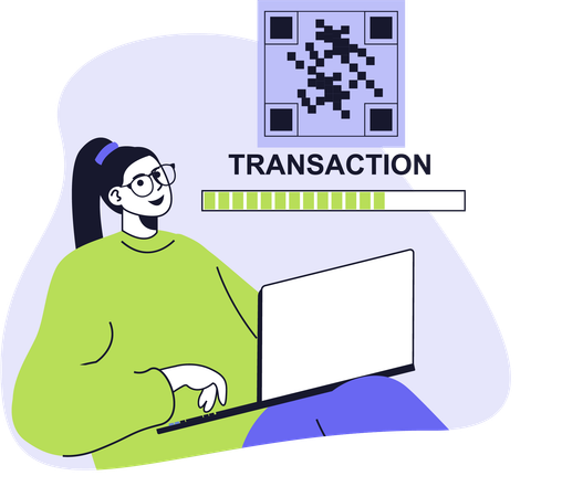 Fille effectuant une transaction bancaire en ligne  Illustration