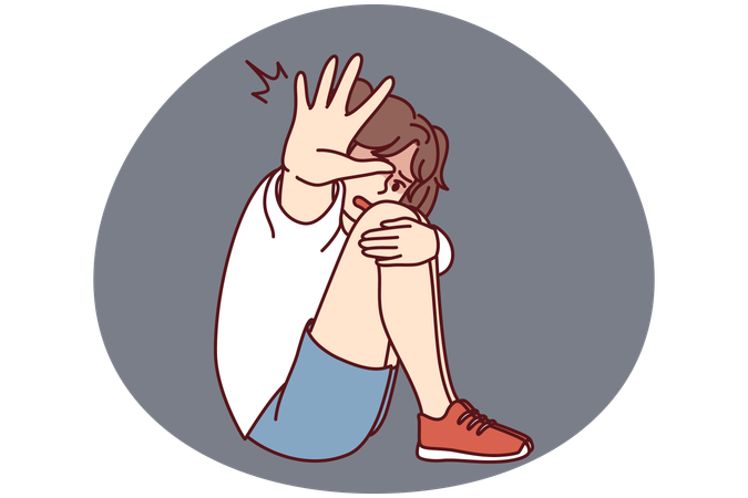 Une fille effrayée fait un geste d'arrêt  Illustration
