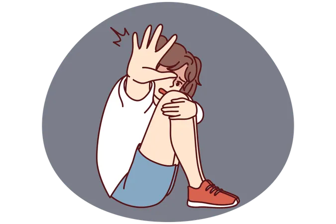 Une fille effrayée fait un geste d'arrêt  Illustration