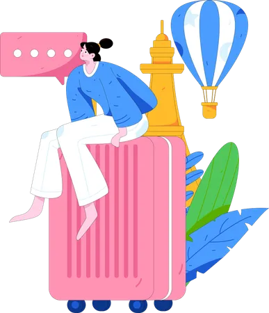 Fille attendant au lieu de voyage  Illustration