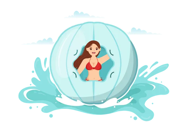 Fille en bikini assise à l'intérieur du ballon Zorb  Illustration