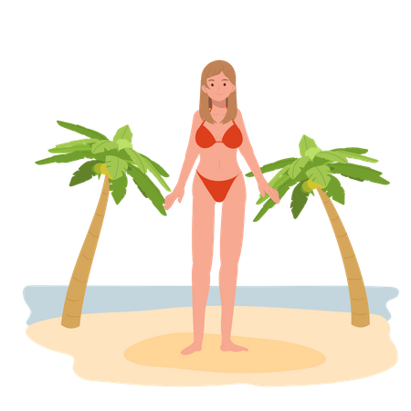 Fille en bikini sur la plage  Illustration